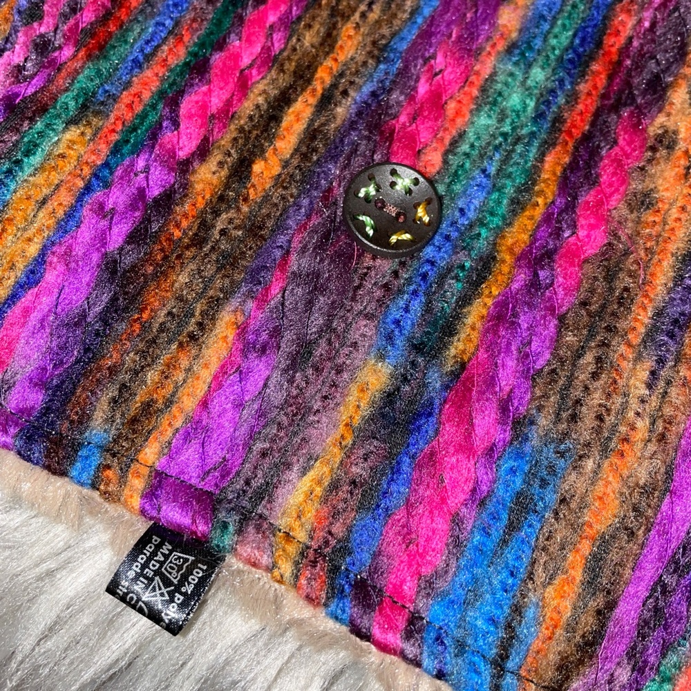 NWOT Minky Boho Knit Neck Warmer Taupe & Multicolor Yarn Striping - Picture 4 of 6